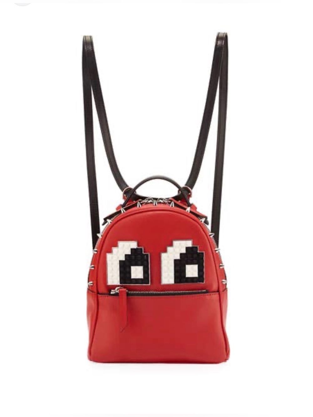 NWT Les Petits Joueurs Micro Mick Pixel Eyes Red Leather Backpack With Spikes
